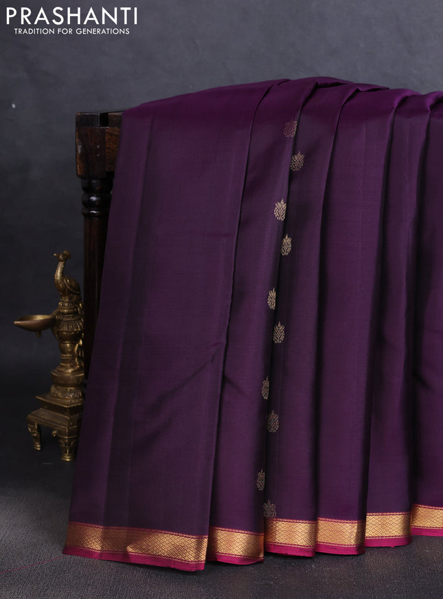 Pure soft silk saree violet and magenta pink with zari woven buttas and zari woven border