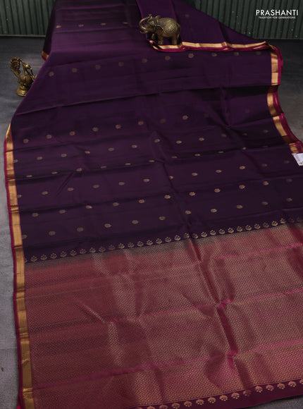 Pure soft silk saree violet and magenta pink with zari woven buttas and zari woven border