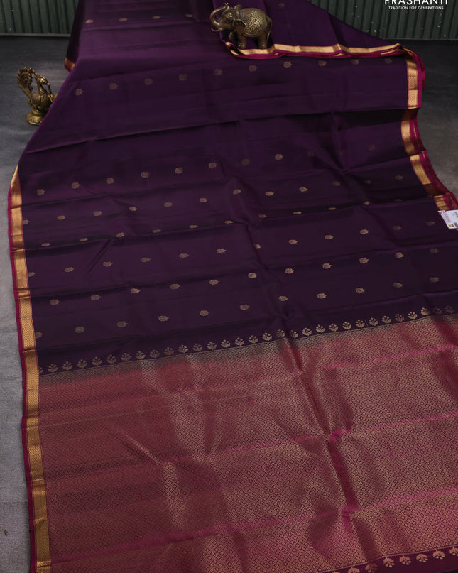 Pure soft silk saree violet and magenta pink with zari woven buttas and zari woven border