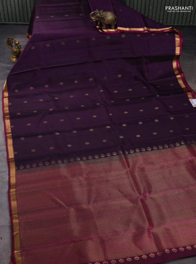 Pure soft silk saree violet and magenta pink with zari woven buttas and zari woven border