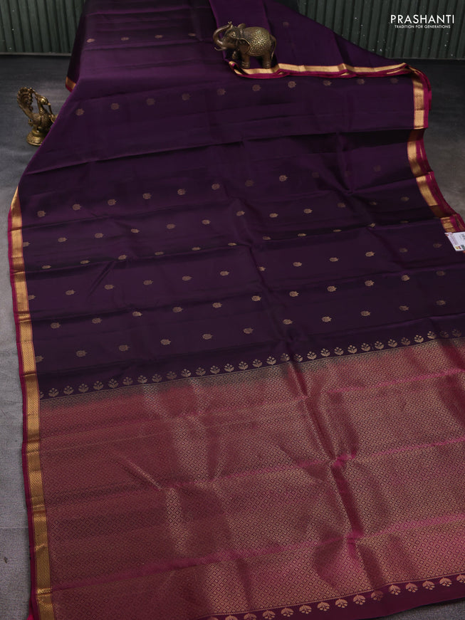 Pure soft silk saree violet and magenta pink with zari woven buttas and zari woven border