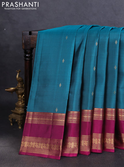 Pure soft silk saree peacock green and magenta pink with zari woven buttas and rettapet zari woven border