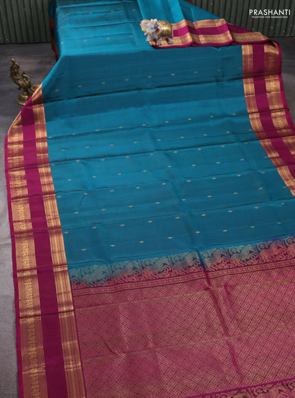 Pure soft silk saree peacock green and magenta pink with zari woven buttas and rettapet zari woven border