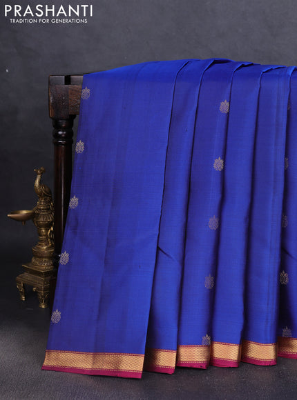 Pure soft silk saree blue and magenta pink with zari woven buttas and zari woven border