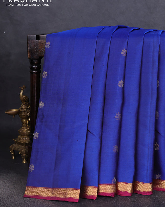 Pure soft silk saree blue and magenta pink with zari woven buttas and zari woven border