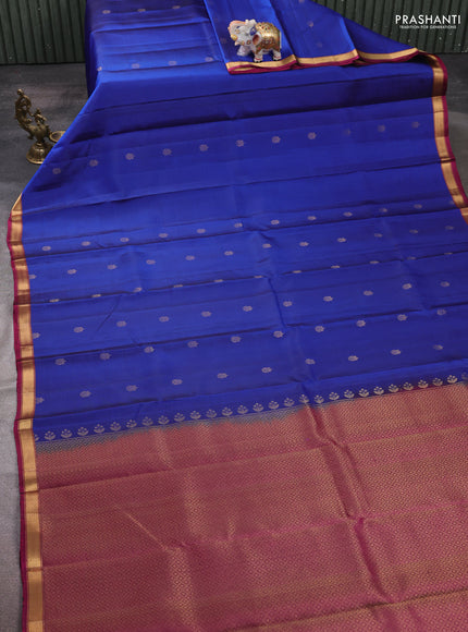 Pure soft silk saree blue and magenta pink with zari woven buttas and zari woven border