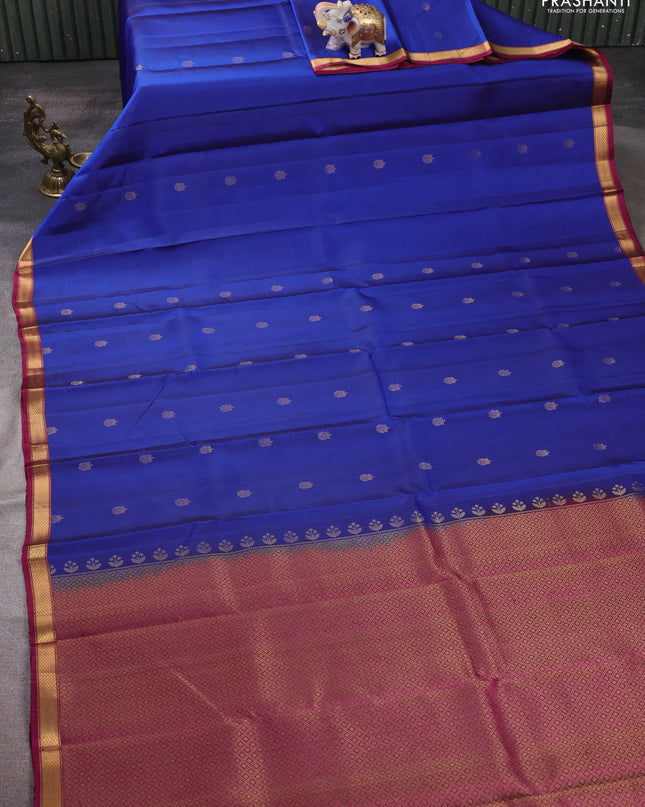 Pure soft silk saree blue and magenta pink with zari woven buttas and zari woven border