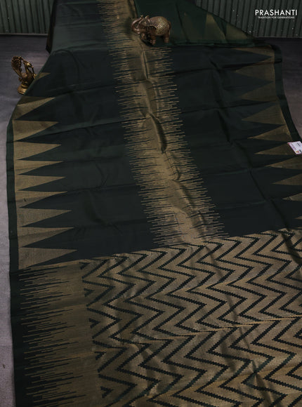 Pure soft silk saree bottle green with zari weaves and temple design zari border