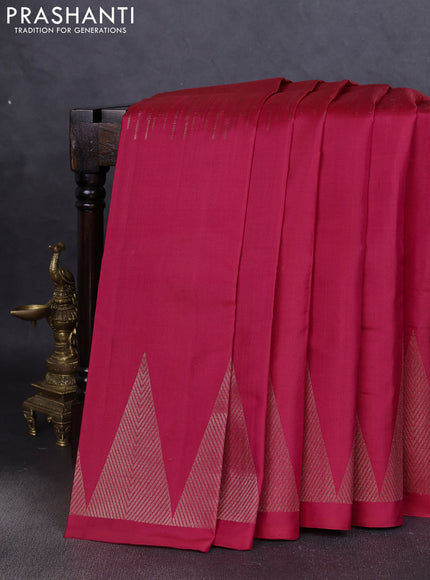 Pure soft silk saree dual shade of pinkish orange with zari weaves and temple design zari border