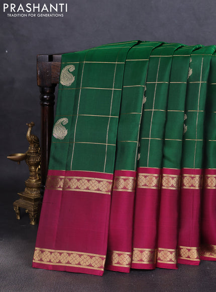 Pure soft silk saree green and magenta pink with allover zari checks & buttas and rettapet zari woven border