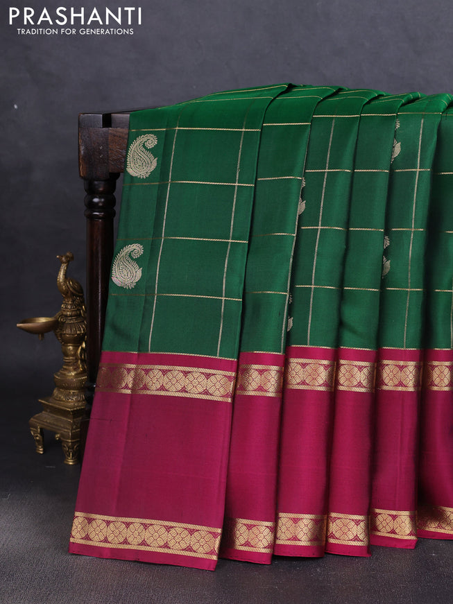 Pure soft silk saree green and magenta pink with allover zari checks & buttas and rettapet zari woven border