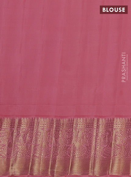 Pure gadwal silk saree black and peach pink with zari woven buttas and temple design zari woven border