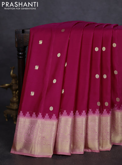 Pure gadwal silk saree pink and peach pink with annam zari woven buttas and temple design zari woven border