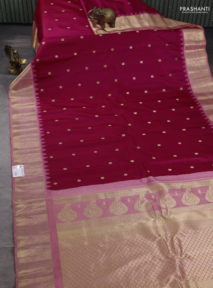 Pure gadwal silk saree pink and peach pink with annam zari woven buttas and temple design zari woven border