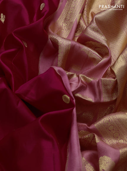 Pure gadwal silk saree pink and peach pink with annam zari woven buttas and temple design zari woven border