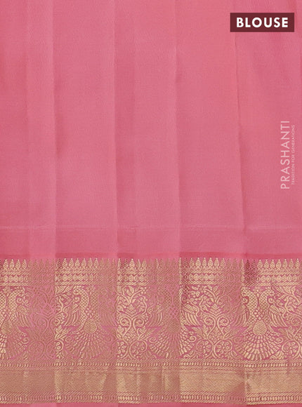 Pure gadwal silk saree pink and peach pink with annam zari woven buttas and temple design zari woven border