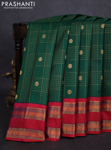 Pure gadwal silk saree green and maroon with allover zari checks & buttas and rettapet zari woven border