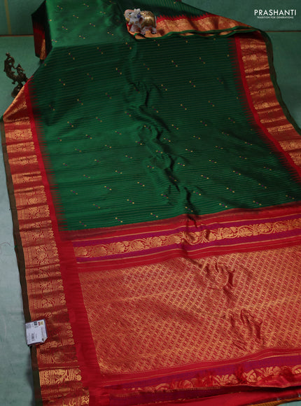Pure gadwal silk saree green and red with allover zari weaves and zari woven border