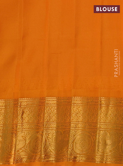 Pure gadwal silk saree purple and mango yellow with zari woven paisley buttas and temple design zari woven border