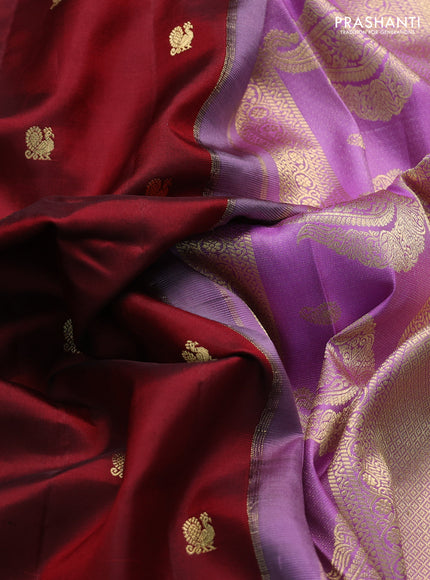 Pure gadwal silk saree maroon and lavender with annam zari woven buttas and temple design zari woven border