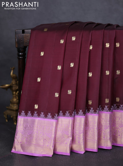 Pure gadwal silk saree deep maroon and lavender with annam zari woven buttas and temple design zari woven border