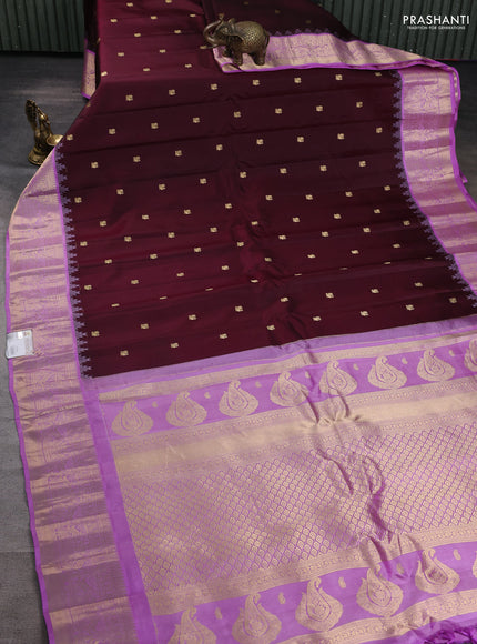 Pure gadwal silk saree deep maroon and lavender with annam zari woven buttas and temple design zari woven border