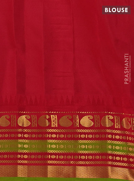 Pure gadwal silk saree pista green and red with zari woven buttas and zari woven border