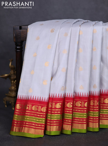 Pure gadwal silk saree grey and red with zari woven buttas and zari woven border