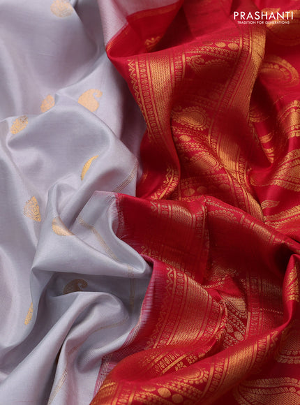 Pure gadwal silk saree grey and red with zari woven buttas and zari woven border