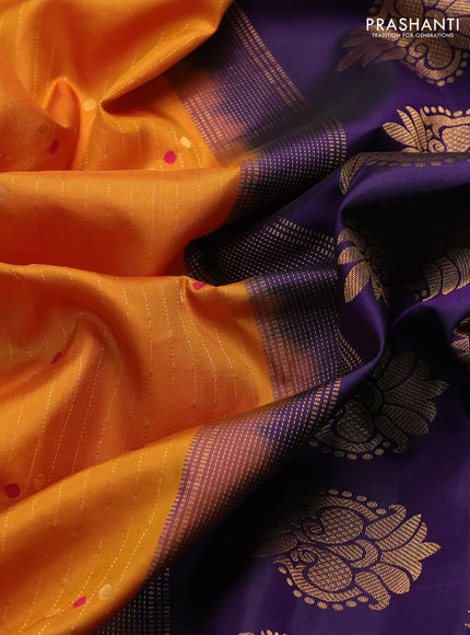 Pure gadwal silk saree mustard yellow and navy blue with allover zari weaves & buttas and zari woven border