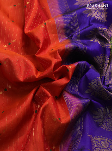 Pure gadwal silk saree orange and blue with allover zari weaves & buttas and zari woven border