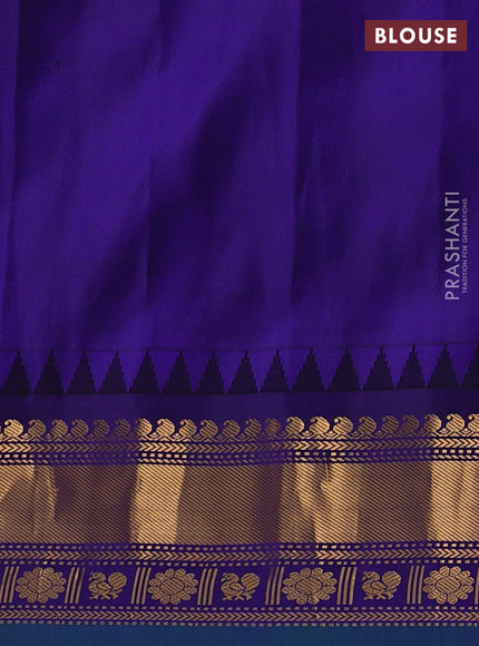 Pure gadwal silk saree greyish green and blue with allover zari weaves & buttas and zari woven border