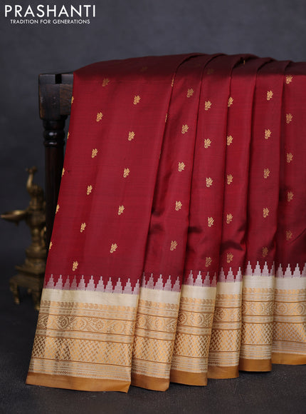 Pure gadwal silk saree maroon and sandal with zari woven buttas and zari woven border