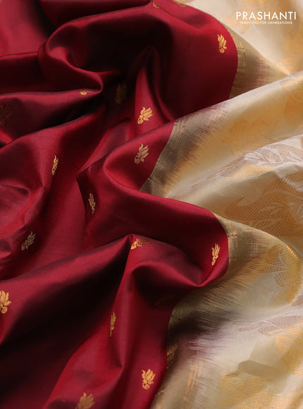 Pure gadwal silk saree maroon and sandal with zari woven buttas and zari woven border