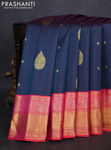 Pure gadwal silk saree peacock green and pink with zari woven buttas and zari woven border