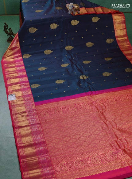 Pure gadwal silk saree peacock green and pink with zari woven buttas and zari woven border
