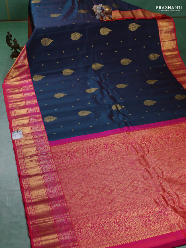 Pure gadwal silk saree peacock green and pink with zari woven buttas and zari woven border