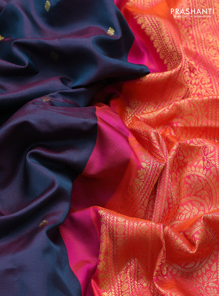 Pure gadwal silk saree peacock green and pink with zari woven buttas and zari woven border
