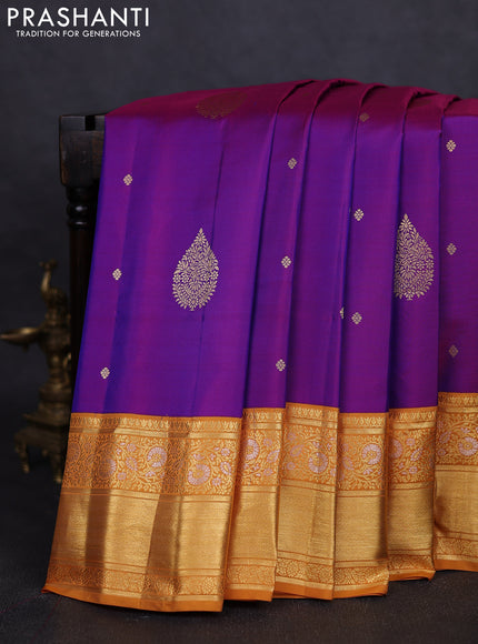 Pure gadwal silk saree purple and mustard yellow with zari woven buttas and zari woven border