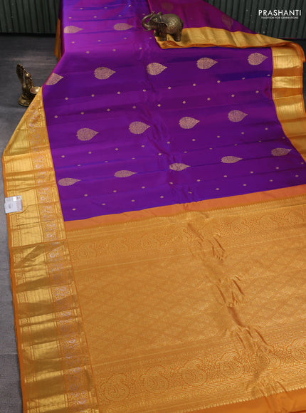 Pure gadwal silk saree purple and mustard yellow with zari woven buttas and zari woven border