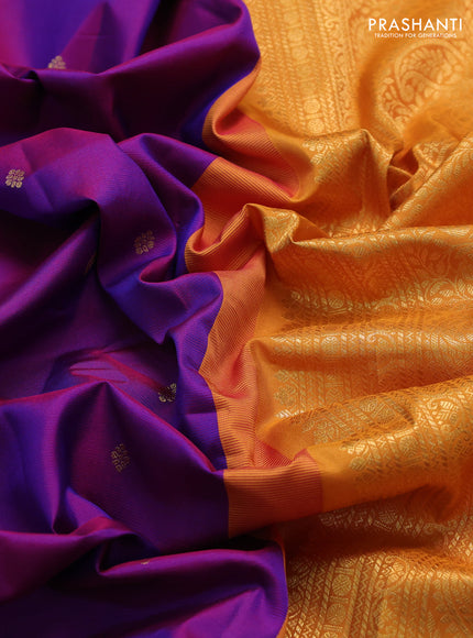 Pure gadwal silk saree purple and mustard yellow with zari woven buttas and zari woven border