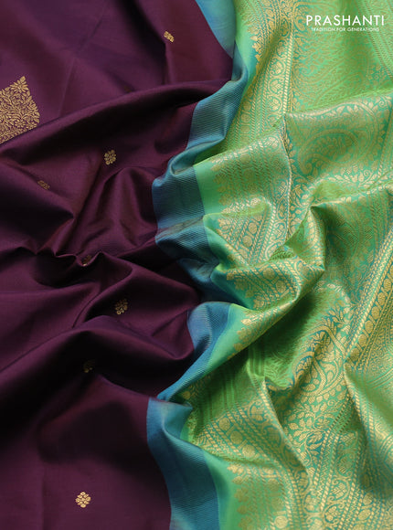 Pure gadwal silk saree deep jamun and green shade with zari woven buttas and zari woven border