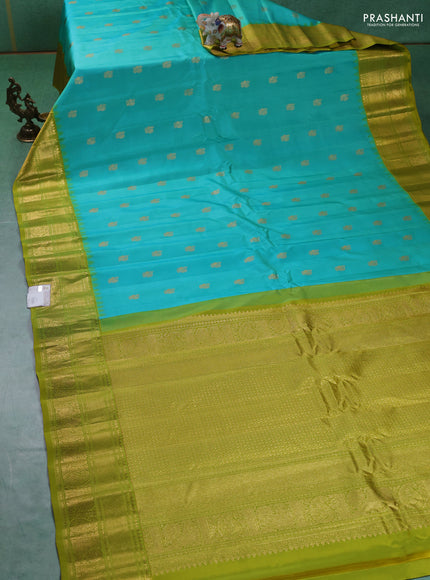 Pure gadwal silk saree teal blue and lime green with annam zari woven buttas and zari woven border