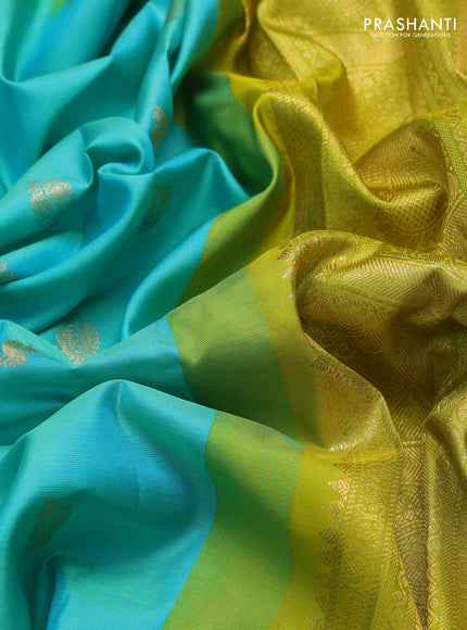 Pure gadwal silk saree teal blue and lime green with annam zari woven buttas and zari woven border