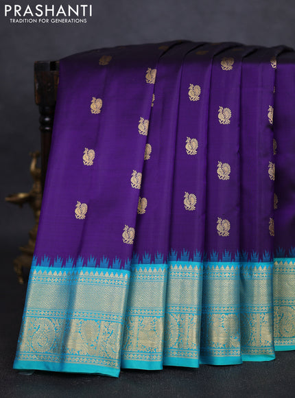 Pure gadwal silk saree blue and teal blue with zari woven buttas and zari woven border