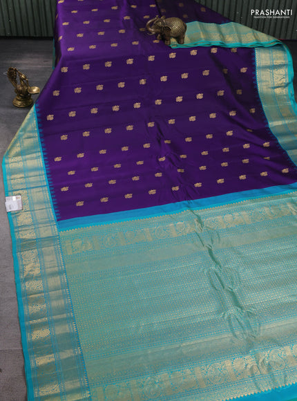Pure gadwal silk saree blue and teal blue with zari woven buttas and zari woven border