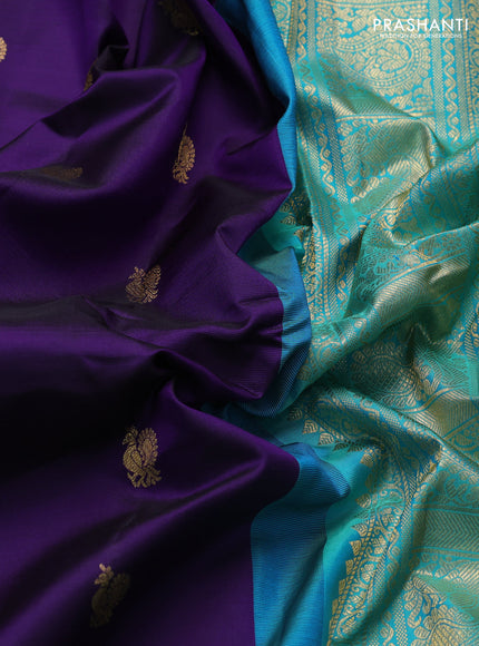 Pure gadwal silk saree blue and teal blue with zari woven buttas and zari woven border
