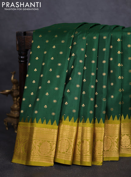Pure gadwal silk saree green and mehendi green with zari woven buttas and zari woven border
