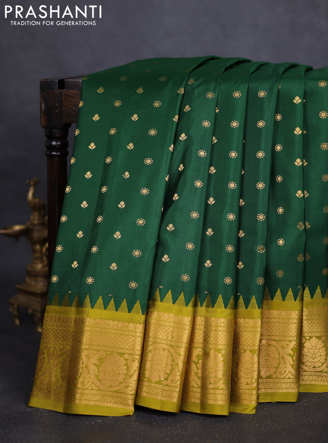 Pure gadwal silk saree green and mehendi green with zari woven buttas and zari woven border