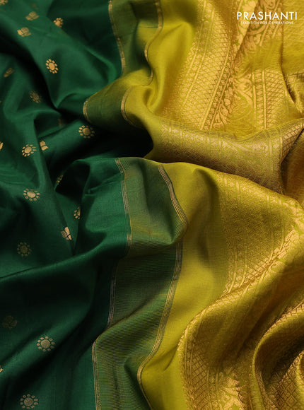 Pure gadwal silk saree green and mehendi green with zari woven buttas and zari woven border